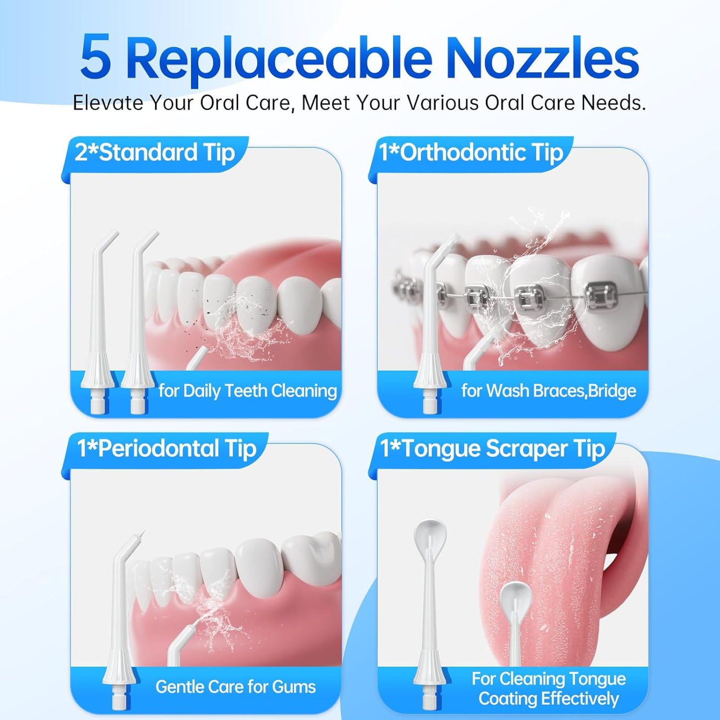 300ML Large Tank Water Dental Flosser for Teeth, Portable Cordless Oral Irrigator with 5 Replaceable Jet Tips, 4 Modes, IPX7 Waterproof Rechargeable Deep Cleaning Picks for Home Travel