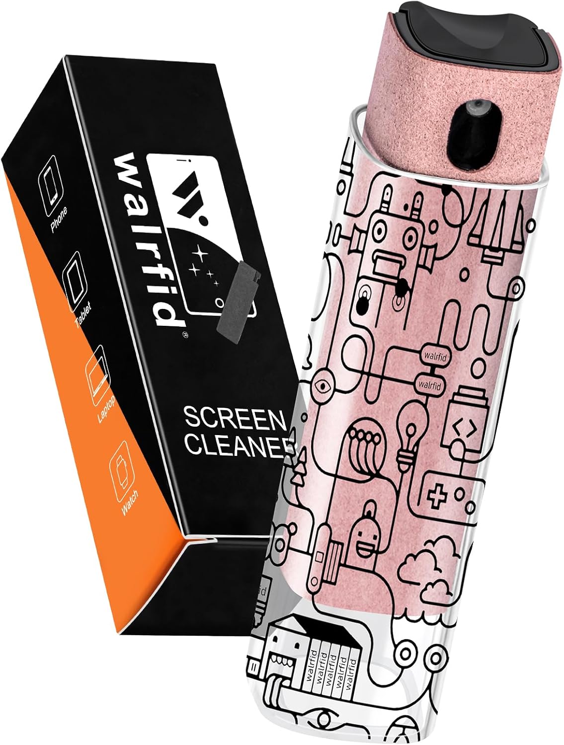 walrfid Graffiti Computer Screen Cleaner, Car Screen Cleaner Spray and Wipe, Electronic Cleaning Spray for Laptop iPad, iPhone, MacBook, TV, Monitor, Tablet Display, with Black Case - Pink