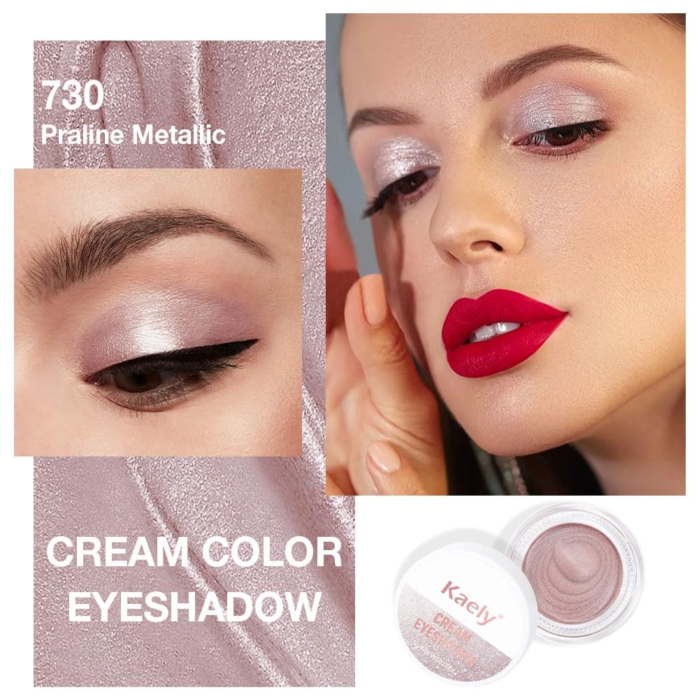 Kaely Single Cream Eyeshadow Pot, Praline Metallic Eye Shadow for Older Women High Pigmented Waterproof, Natural Eyeshadow Palette Makeup Brightener, sombras en crema para ojos, Blendable, 730