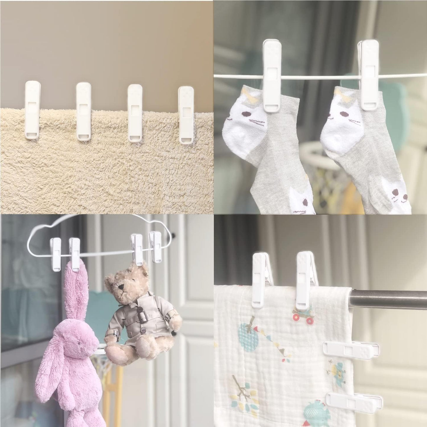 Strong Plastic Clothespins - 16 Pack Heavy Duty Laundry Clothes Pins, Non-Slip Pegs, Chip Clips, Hanger Clip, Rustless, Windproof, Heatproof - White