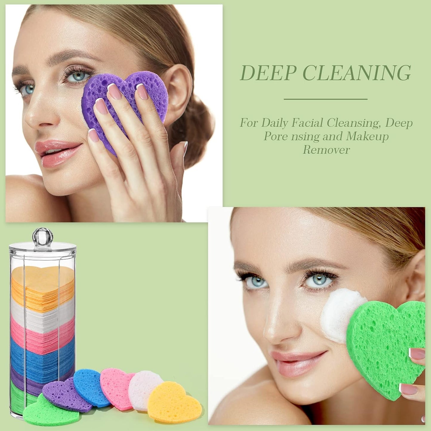 Sieral 120 Pcs Compressed Facial Sponges with Container Disposable Face Sponge Pads for Washing Face Cleansing Exfoliating Esthetician Makeup Removal(Heart,Colorful)
