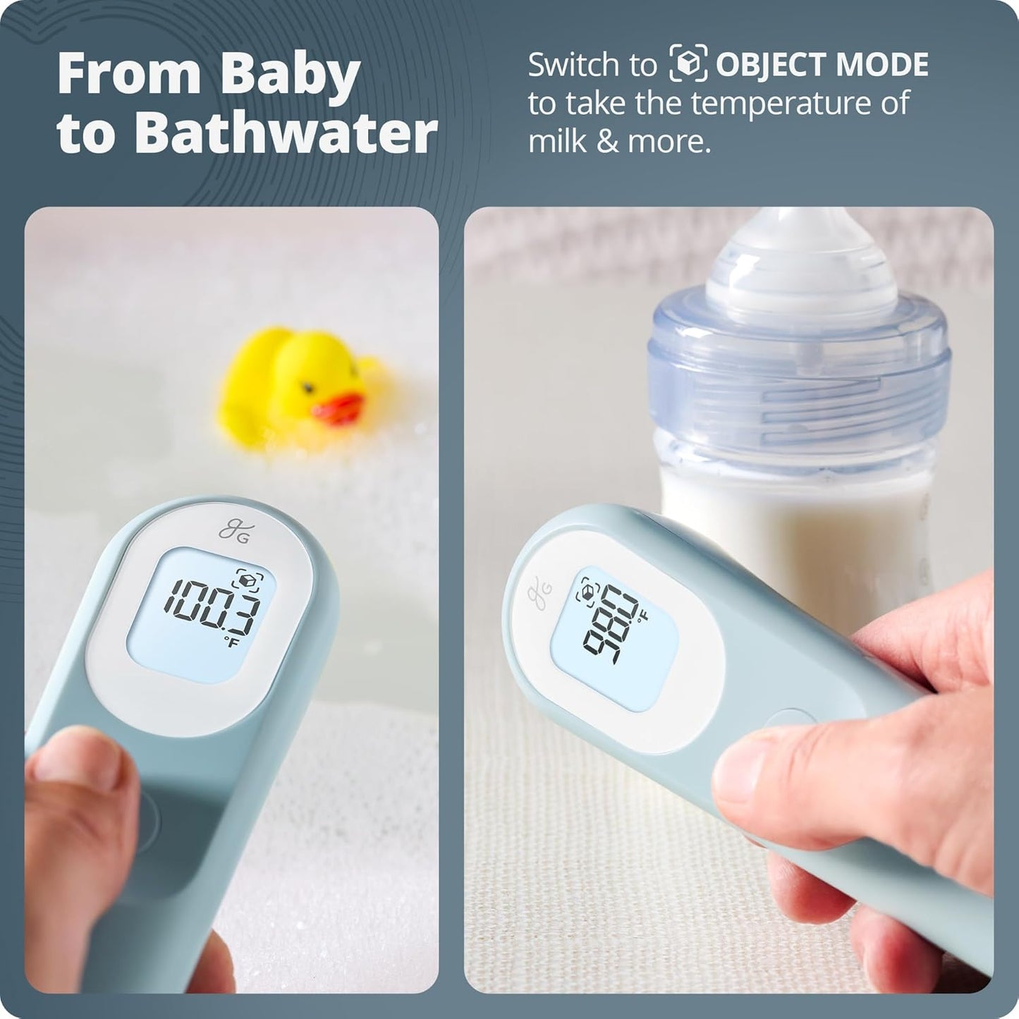 Greater Goods No-Touch Infrared Digital Thermometer for Adults, Kids, and Babies, Forehead Thermometer with Ergonomic Grip, Fever Alarm, Powder Blue