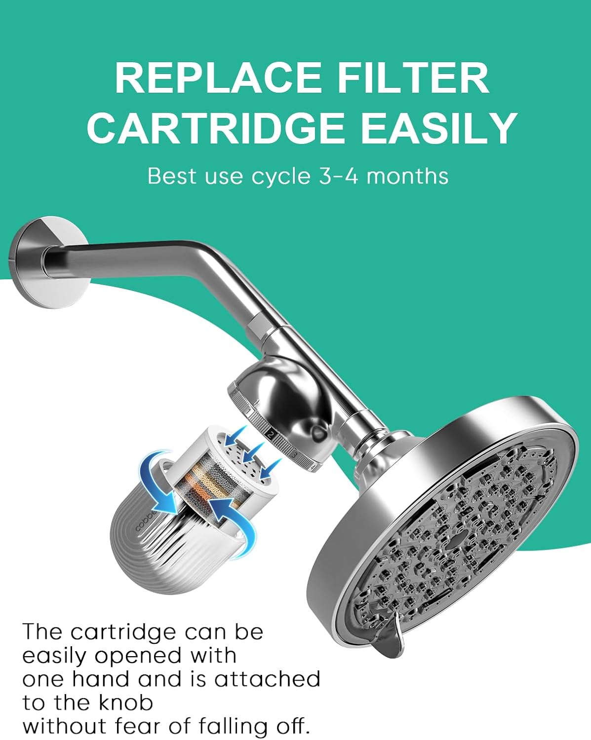 Cobbe Shower Filter | All-METAL Joint | 99% REMOVAL Shower Head Filter for Hard Water, Heavy Metals, Chlorine and Harmful Substance, Improve your skin and hair - Chrome