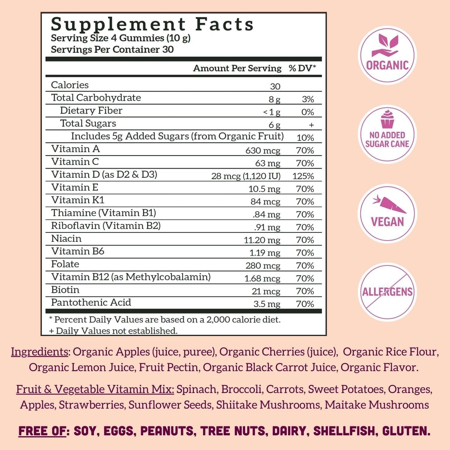 Llama Naturals Multivitamin for Women, Vegan, Organic Gummies with Vitamin D, C and K, Women's Real Fruit Gummy Vitamins, Chewable Multivitamin Supplement, No Added Sugar Cane, Cherry, 120 Ct