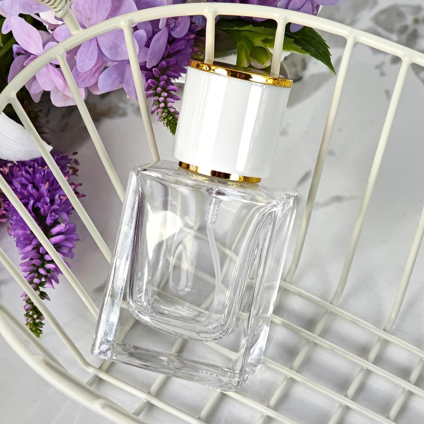 2 Pack 30ml/1 Oz Glass Spray Bottle Perfume Atomizer,Empty Travel Refillable Perfume Spray Bottle with 3 Kinds of Dispenser (White Cap, 30ml)