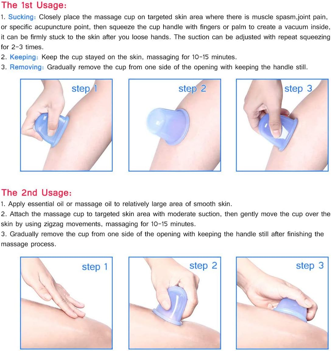 M-22 ONECUPPTOP Cupping Therapy Sets Silicone Anti Cellulite Cup Vacuum Suction Massage Cups Facial Cupping Sets Body and Face (Blue)