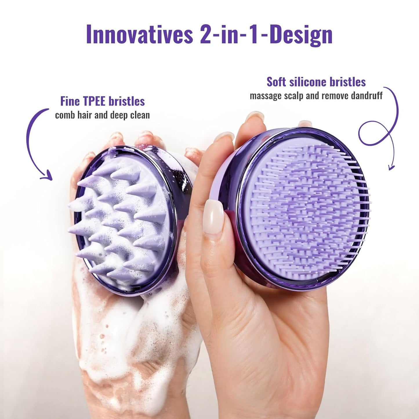 2 in 1 Scalp Massager Hair Growth,Scalp Scrubber with Soft Silicone Bristles for Dandruff Removal,Shampoo Brush for Exfoliation,Head Massager for Both Wet and Dry Use (Purple) 