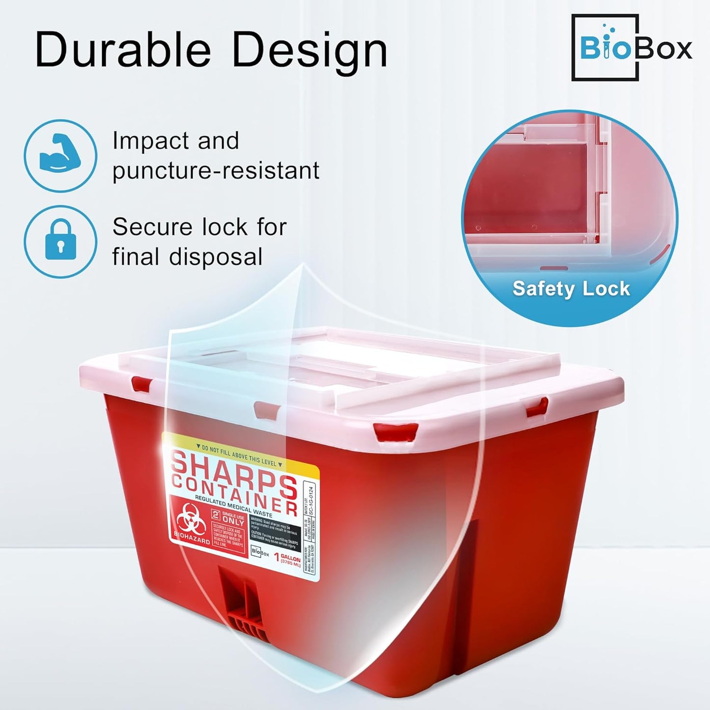 Sharps Container Large - Sharps Containers for Home Use and Labs - Portable Needle Disposal and Travel Size Biohazard Bin - 1 Gallon (Pack of 1)