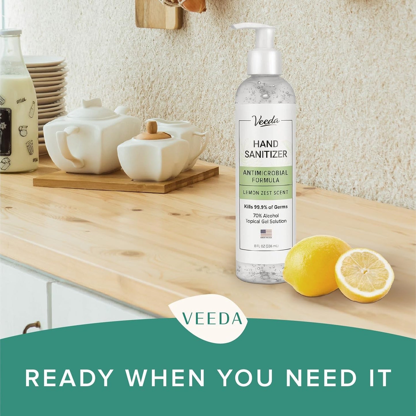 Veeda Scented Hand Sanitizer with Lemon Zest Scent - Moisturizing Clear Gel with Vitamin E & Antimicrobial Formula- Contains 70% Ethyl Alcohol - Hand Sanitizer Travel Size, Made in USA (3 x 8 fl. oz)