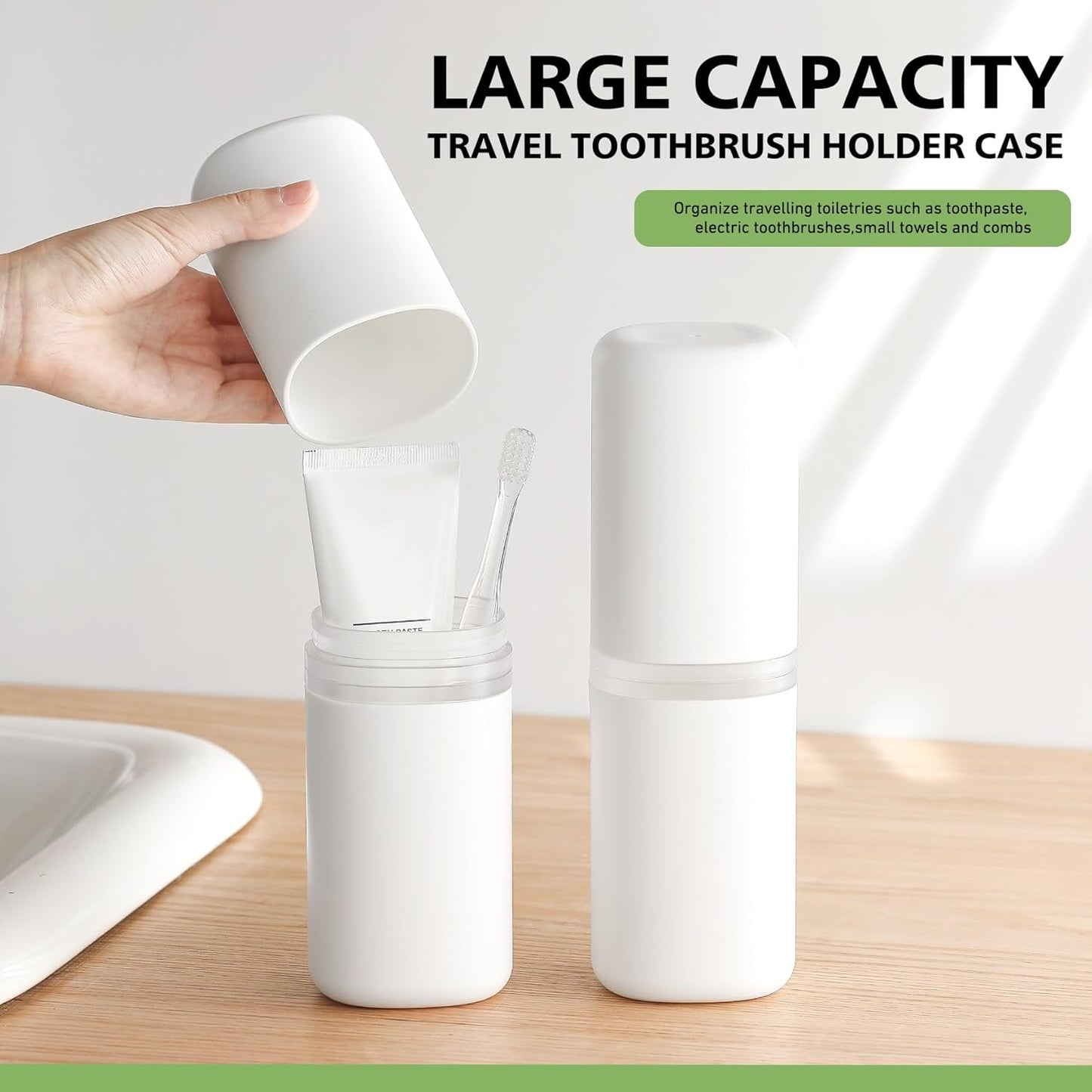 Baluca Travel Toothbrush Case, Portable Tooth Brush Holder and Toothpaste Cover Container with Mouthwash Cup, Compact Oral Clean Tools Organizer for Traveling/Camping/School/Home (White, Extra Large)