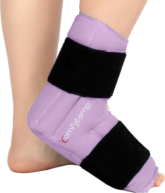 Comfytemp Large Ankle Foot Ice Pack Wrap for Plantar Fasciitis Relief, Feet Brace for Sprained Ankle, Heel Spur, Swelling, Tendonitis, Pain, Hot & Cold Therapy, Surgery Get Well Gift, 1 Pack (Purple)
