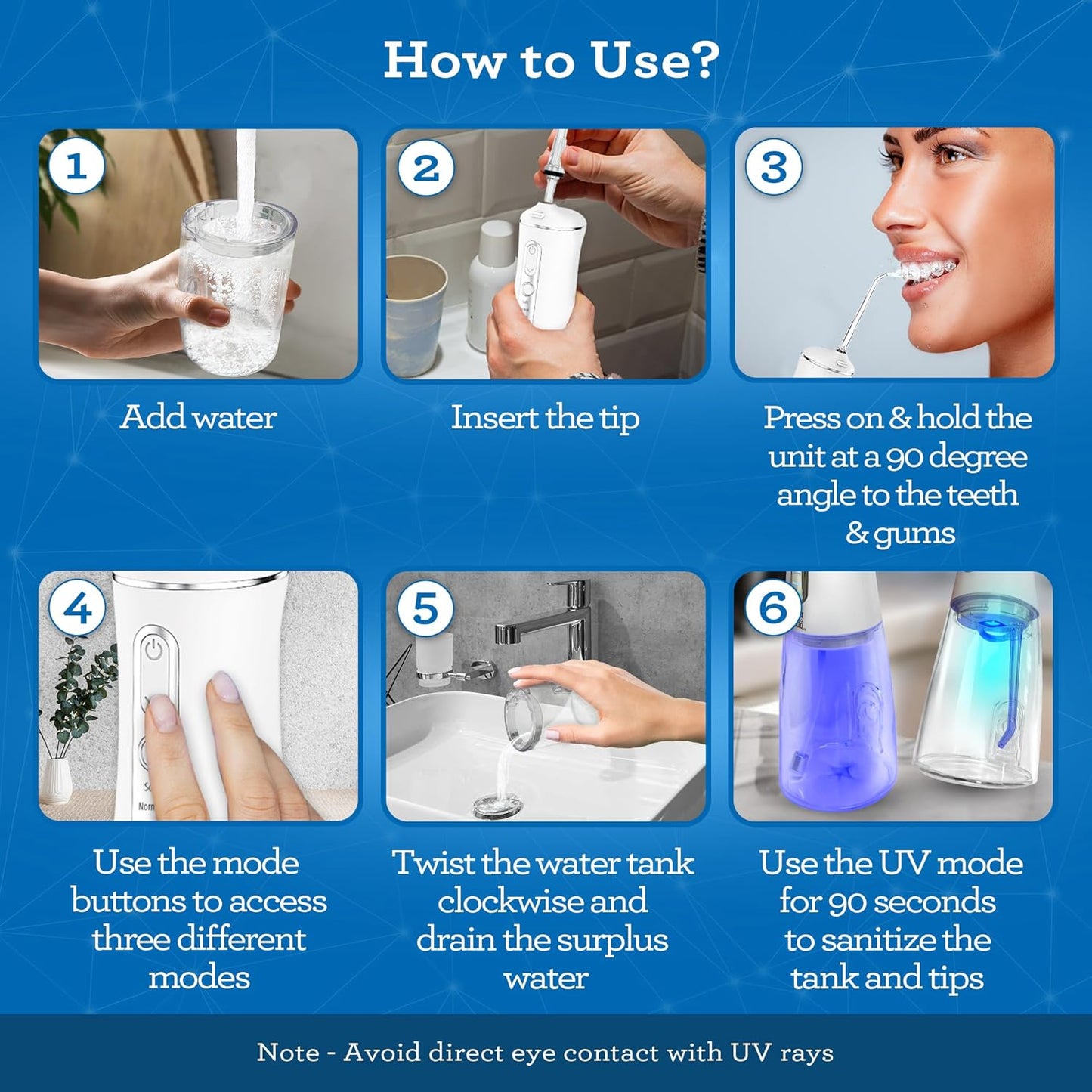 GuruNanda Advanced Dental Water Flosser 2.0 with UV Mode - Cordless and Portable - 290 ml Water Tank, 3 Modes, Rechargeable for Healthy Teeth and Gums