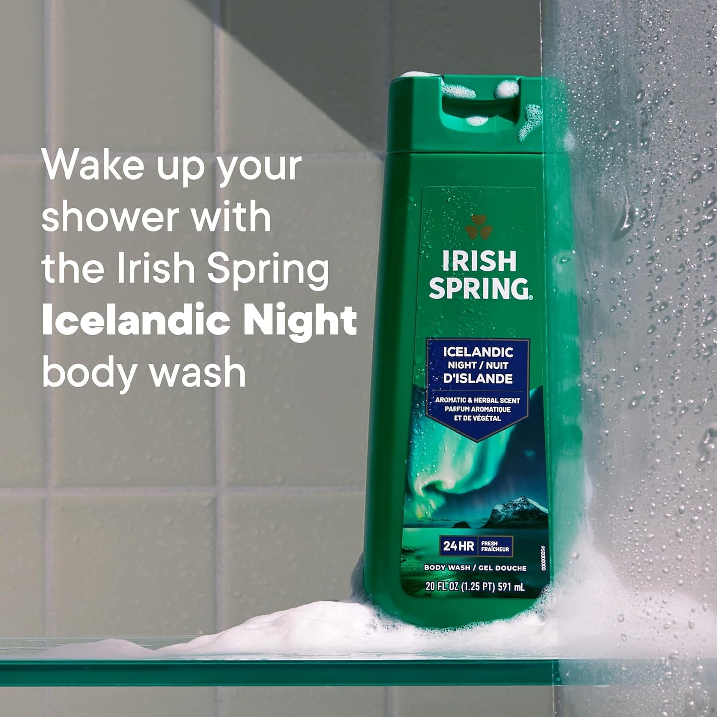 Irish Spring Icelandic Night Moisturizing Face and Body Wash for Men, 24 Hour Fresh, Paraben Free, Aromatic and Herbal Scent, 20 fl oz Bottle (Pack of 4)