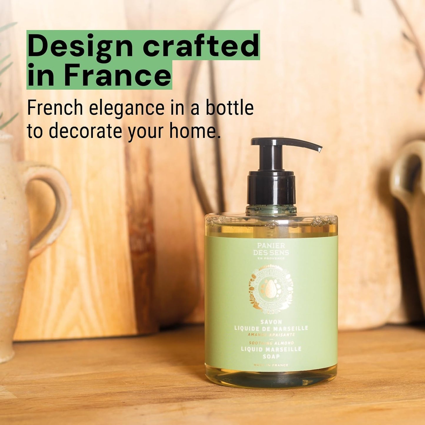 Panier des Sens - Liquid Hand Soap - Almond Hand Wash - French Marseille Moisturizing Hand Soap with Coconut Oil - Refillable Kitchen - 96% Natural Ingredients -16.9 Fl.oz