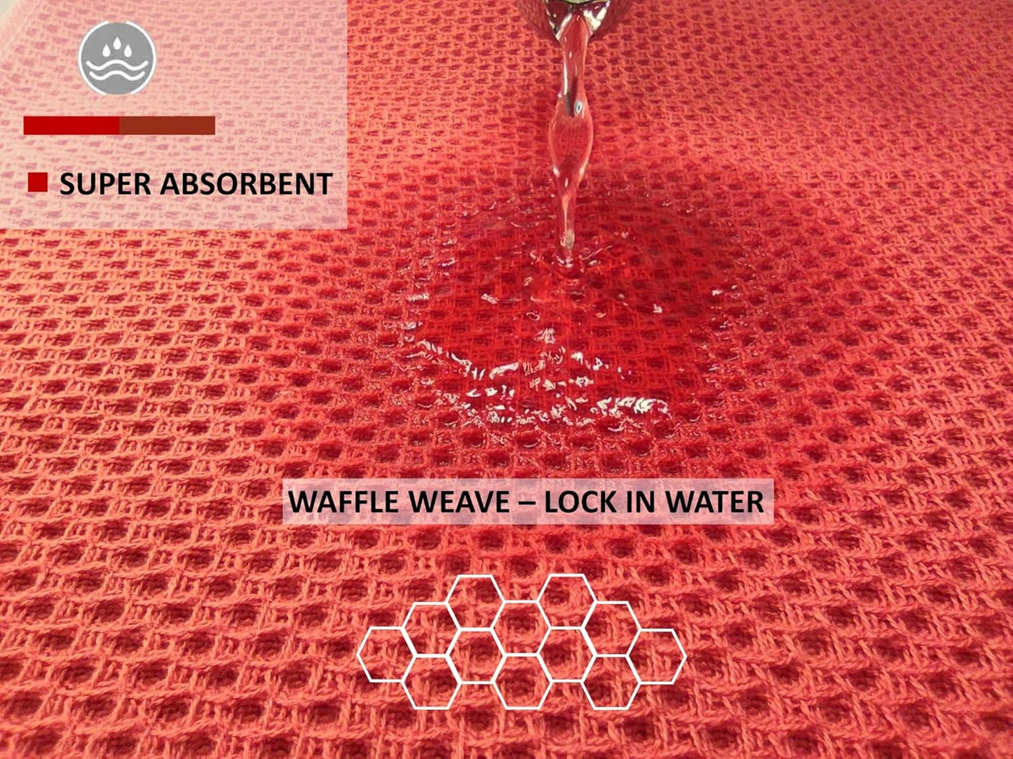 Kitchen Towels 100% Cotton Waffle Weave Dish Towel for Cleaning Drying Dishes Extra Absorbent and Soft, Dish Cloth,13 x 28 in(Reddish Orange-4 Pack)