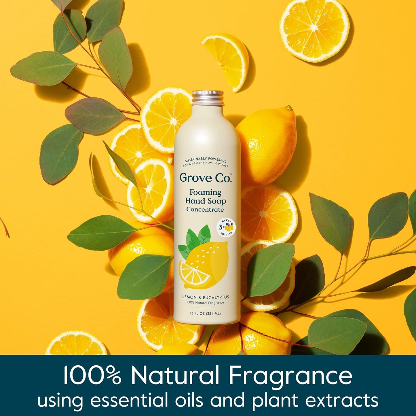 Grove Co. Hydrating Foaming Hand Soap Refills (2 x 12 Oz) Moisturizing Hand Wash, No Plastic or Parabens, Cruelty Free, 100% Natural Lemon & Eucalyptus Fragrance (Pack of 2)