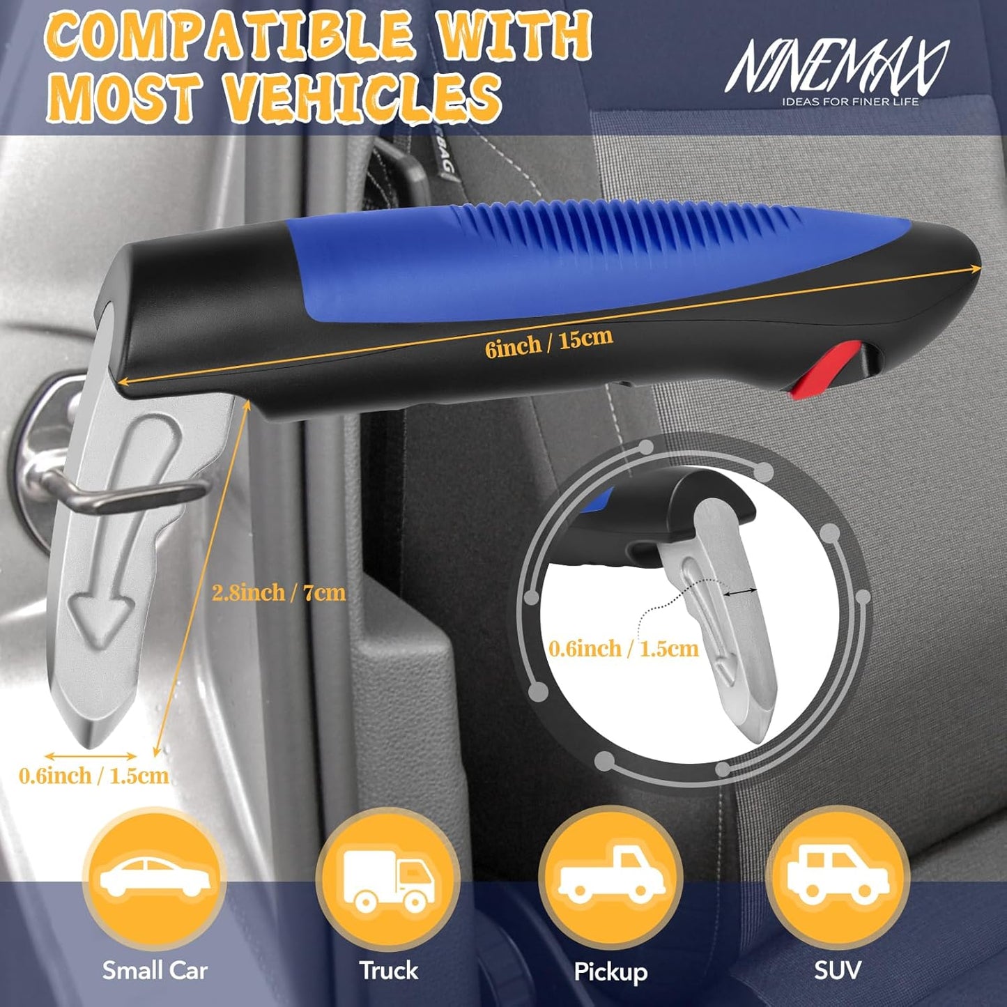 Car Door Handle for Elderly Car Handle Assist Support, Auto Grab Handles, Portable 3 in 1 Car Door Cane for Seniors, Handicap (1 pc with Strap)