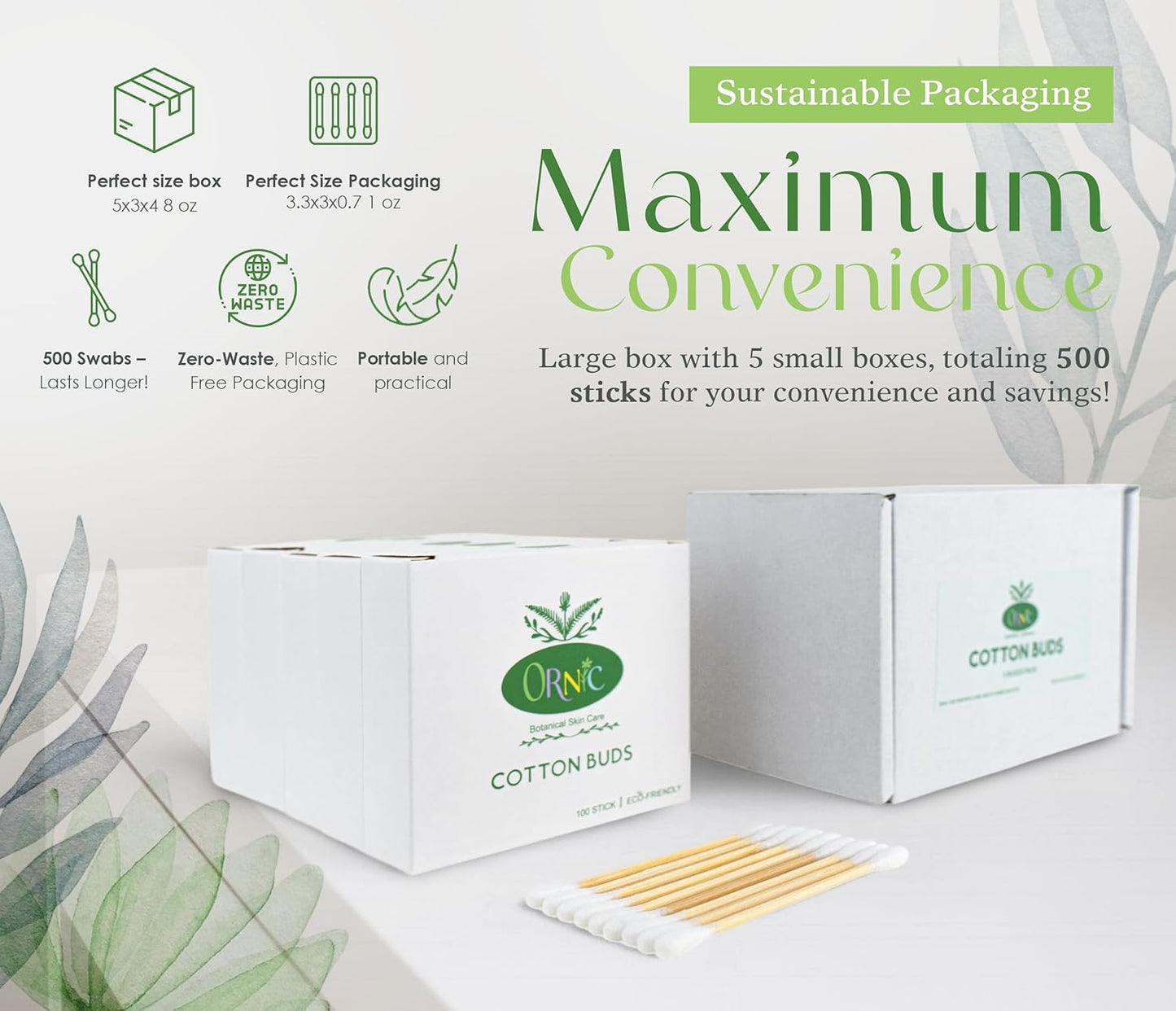 Bamboo Cotton Swabs – Eco-Friendly Cotton Swabs for Personal Care – Biodegradable Cotton Buds for Zero Waste Personal Care – Plastic-Free Cotton Swabs for Makeup, Hygiene & Beauty (500 Count)