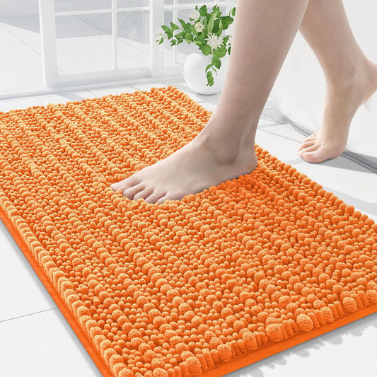Arotive Luxury Chenille Bathroom Rug Mat, Extra Soft Thick Absorbent Shaggy Bath Rugs, Non-Slip Machine Wash Dry, Plush Bath Mats for Bathroom, Shower and Tub, 30x20, Orange