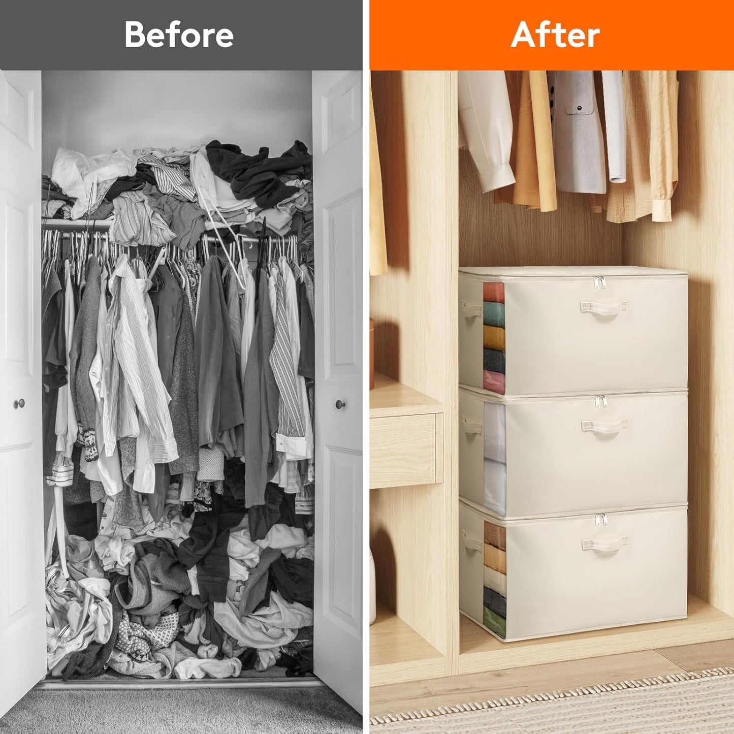 Lifewit Canvas Cotton Comforter Storage Bags with Zipper 4 Pack, 60L Breathable Foldable Clothing Containers, Linen Sweater Organizers Boxes for Clothes, Blankets, Pillows, Duvets, Bedding