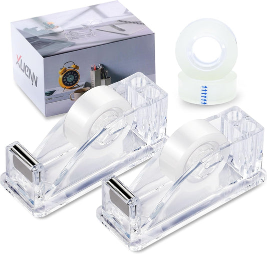2-Piece Acrylic Tape Dispenser Desk - Durable, Stylish, and Versatile for Home, Office, or School - Fits Standard Tape Rolls - Desktop Convenience for Easy Organization(Silvery)