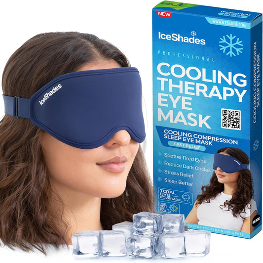 IceShades Cooling Gel Eye Mask for Migraine Relief, Tension & Hangover Migraine Mask, Cold Compress for Headache Dark Circles Tired Puffy Eyes, Reusable Ice Pack for Sleeping, Blue