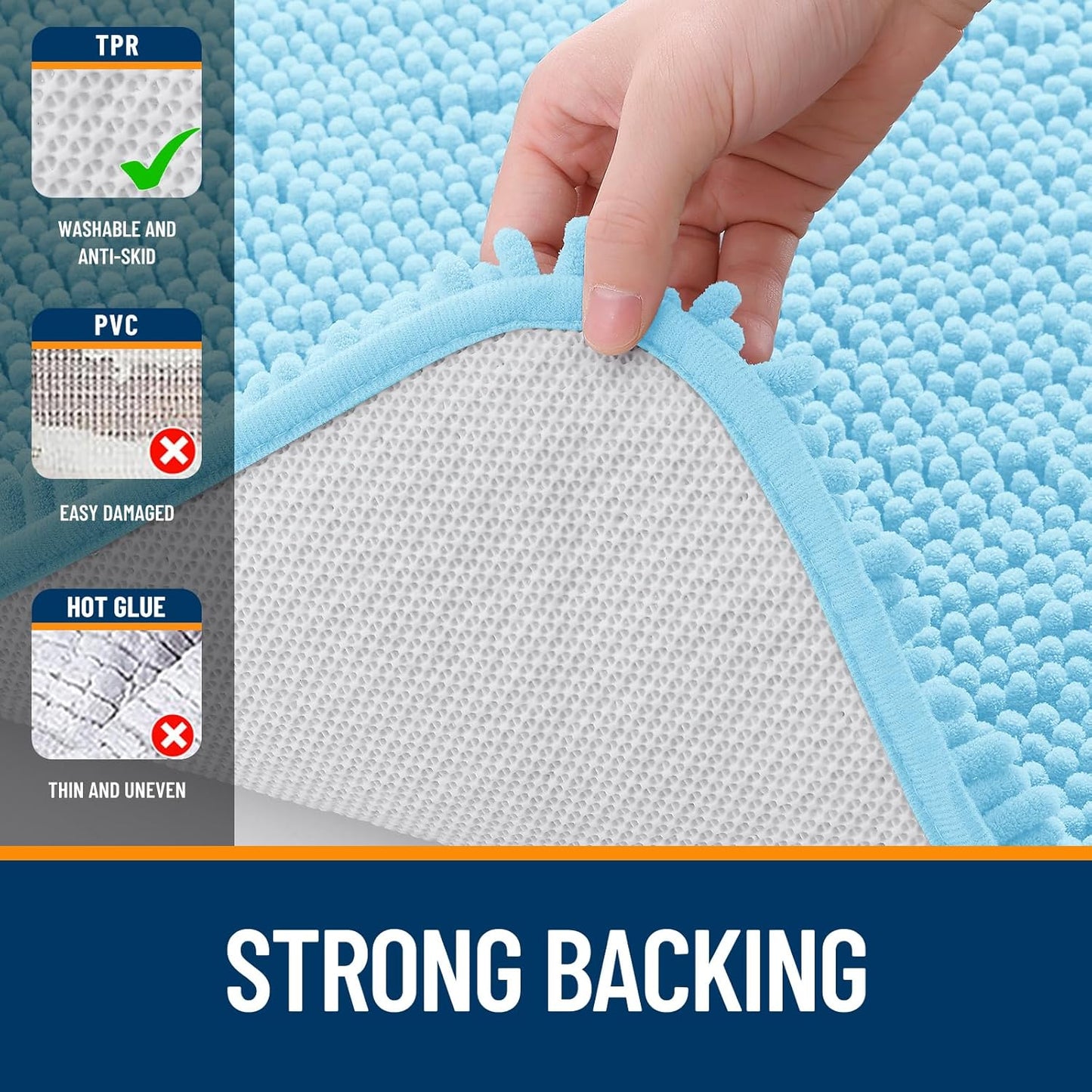 OLANLY Bathroom Rugs 30x20, Extra Soft Absorbent Chenille Bath Rugs, Rubber Backing Quick Dry, Machine Washable Bath Mats for Bathroom Floor, Tub and Shower, Home Decor Accessories, Sky Blue