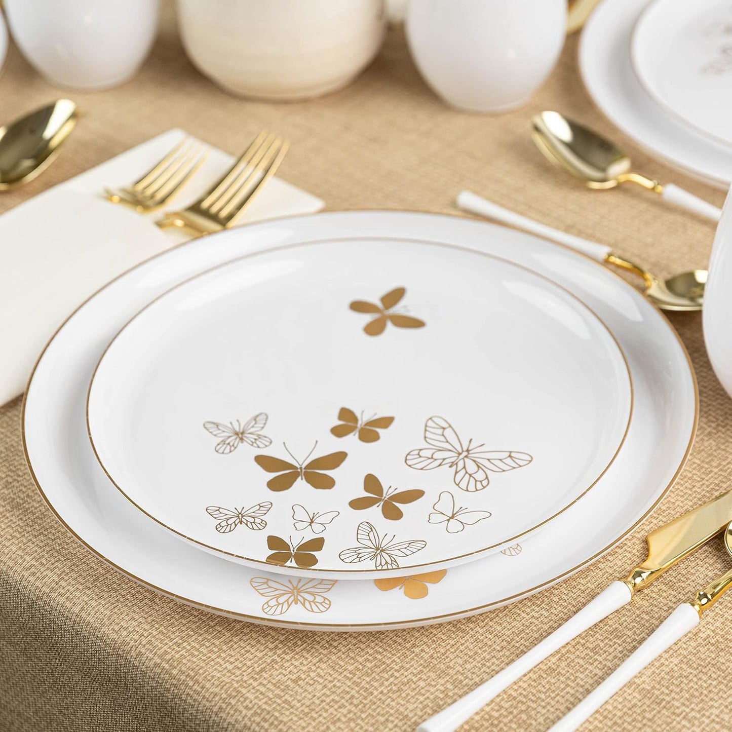 PLASTICPRO [30 Pack 6.3 Plastic Party Plates Edge Collection Premium heavyweight Elegant Disposable Tableware Dishes Butterfly Collection