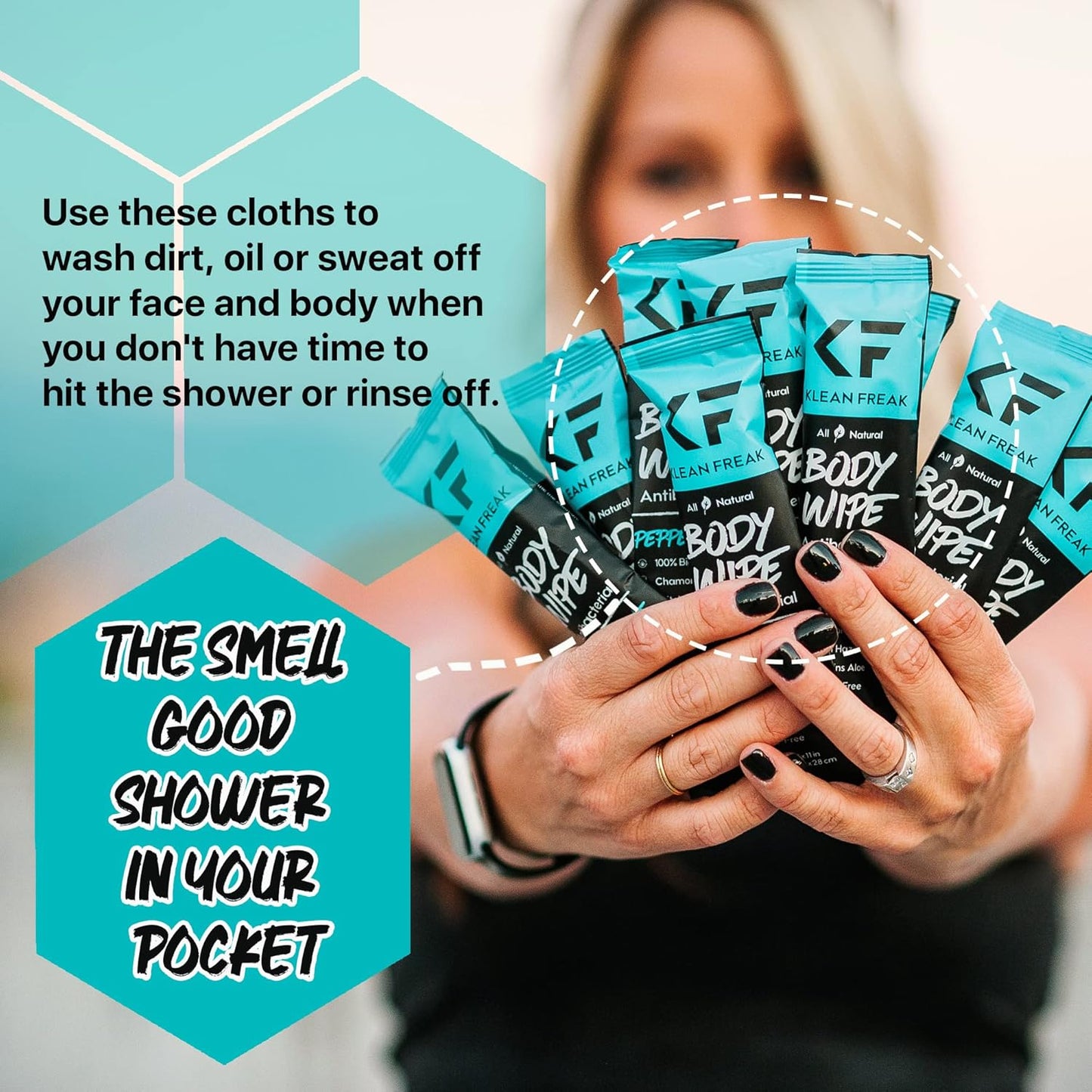 The Klean Freak Body Wipes - 12 count Individually Wrapped | Showerless Body Wipe for Women & Men | Sustainable Bodywipes for Gym, Travel, Camping | Peppermint