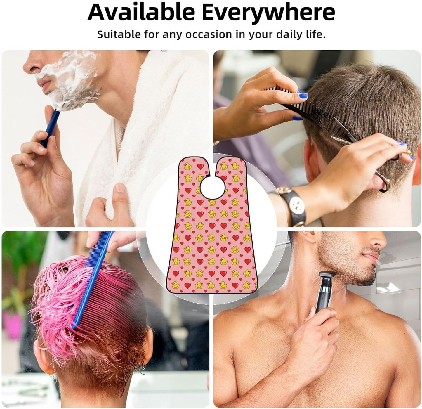 Beard Trimming Hair Catcher, Pink Heart Polka Dots Yellow Rubber Ducks Shave Bib, Non-Stick Bib Apron Waterproof, Shaving Tool for Men for Husband Father’s Day