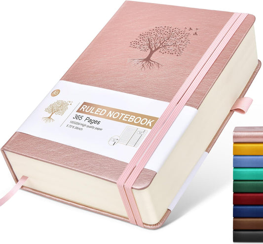 Lined Journal Notebook -365 Pages A5 Thick Journals for Writing Ruled Notebook, Pink Hardcover Leather Journals for Women Men, Daily Journal Notebook for Work, Note Taking ( 5.75'' X 8.38'' Rose Gold)
