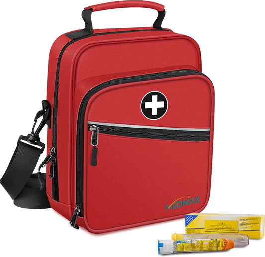 Insulin Cooler EpiPen Carrying Case Insulated, Travel Medication Diabetes Supplies Organizer Bag with Shoulder Strap for Asthma Inhaler, Auvi-Q, Allergy Medicine Essentials (Red)
