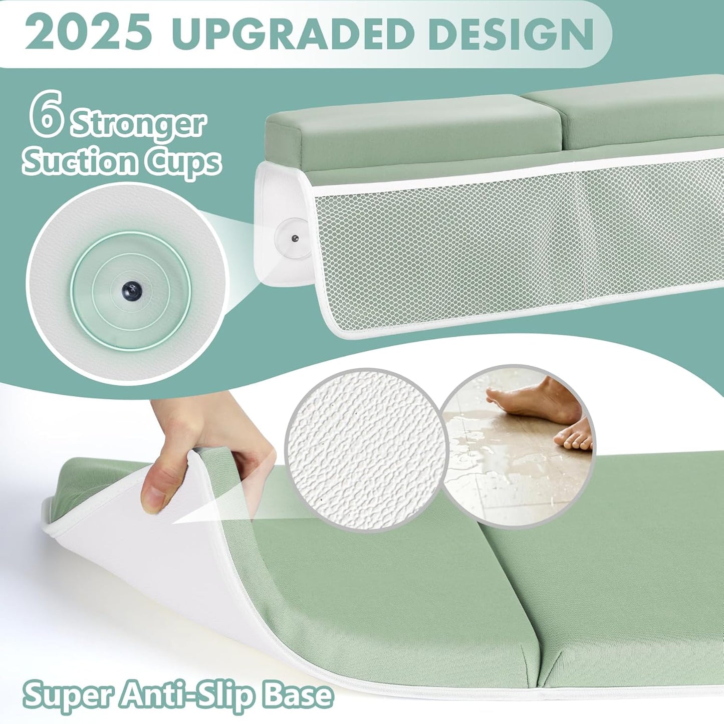 beiens Bath Kneeler and Elbow Rest Pad Set - 1.5'' Comfortable Thick Baby Bath Kneeler Pads, Quick Dry Soft Kneeling Pad for Baby Bath Time, Non-Slip Knee& Arm Support Bathtub Mat with Toys Organizer