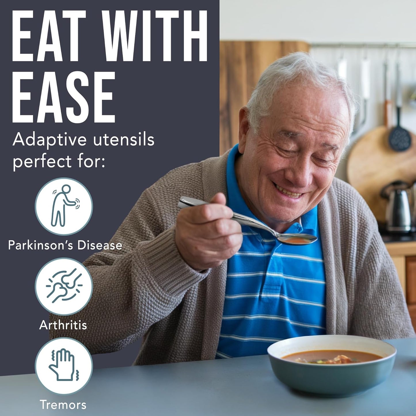 BUNMO Weighted Utensils for Hand Tremors - Elderly, Weak Hand Grip & Handicapped - Stainless Steel - Eat Independently - Weighted 3 Piece Set