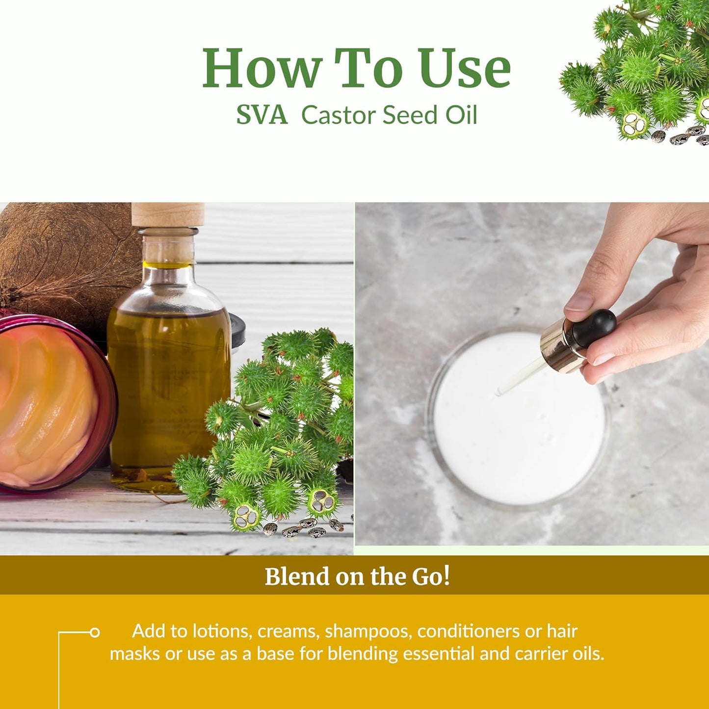 SVA Castor Seed Oi Organic - 32 Fl Oz – 100% Natural Cold Pressed Organic Castor Oil - for Face, Skin Care, Hair Care, Scalp Massage & Body Massage