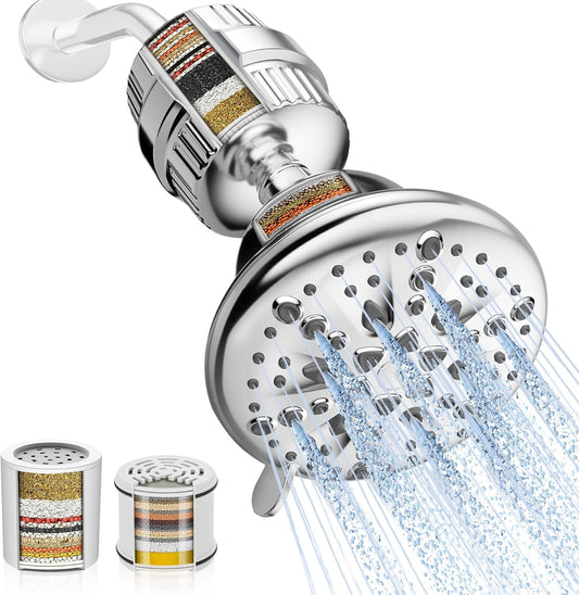 Cobbe Luxury Double Filtered Shower Head, High Output 16+20 Stages – 99% REMOVAL Shower Filters for Hard Water Removes Chlorine and Harmful Substances, 7-Model Setting Spray, Chrome