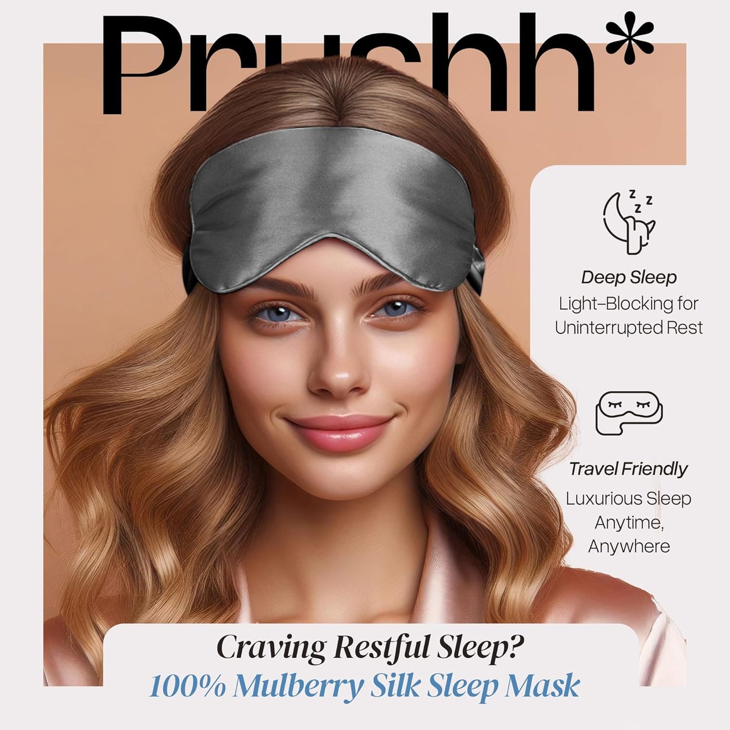 Adjustable Blackout Silk Sleep Mask - Luxurious 100% Pure Mulberry Eye Mask for Restful Sleep & Travel, Hypoallergenic, Cooling, for Women & Men, Grade 6A Silk (Charcoal Grey)