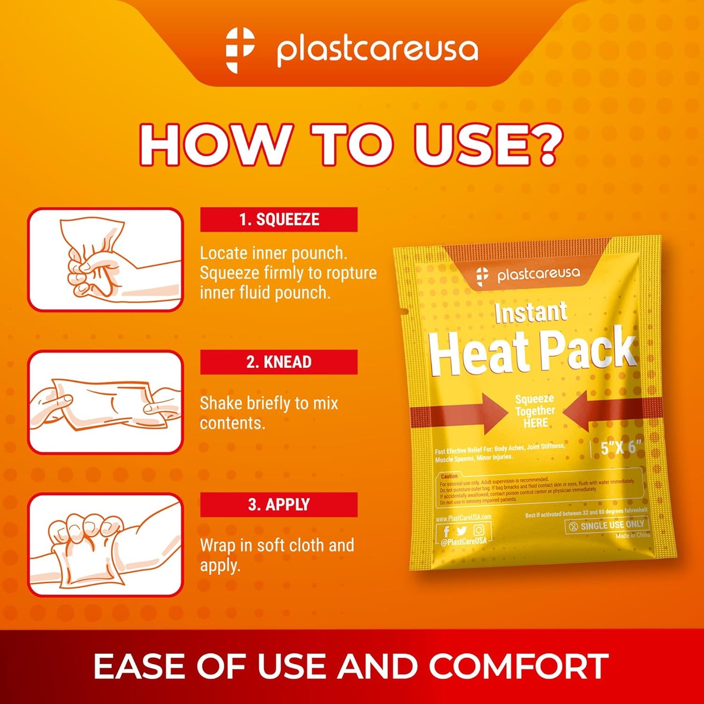 Instant Heat Packs - Disposable Hot Packs for Pain Relief, 5 in x 6 in, 25 Packs - Hot Pack for First Aid and Muscle Pain