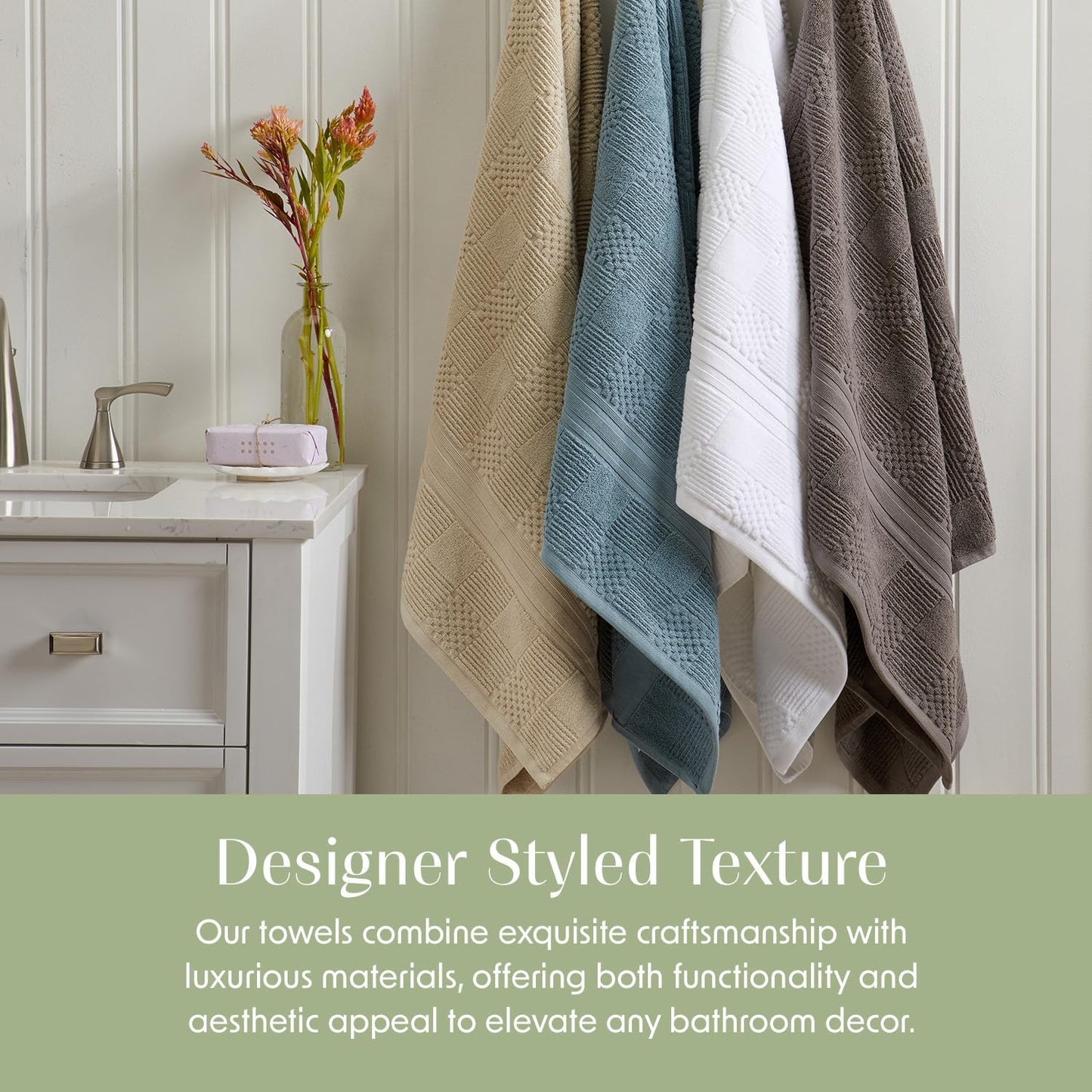 Springtree Home 100% Cotton Bathroom Towel Set | 6 Piece Set - White Towels | Geometric Textured Design | Absorbent & Quick-Dry | Oeko-TEX® Standard 100 Cotton | Myla Collection - White