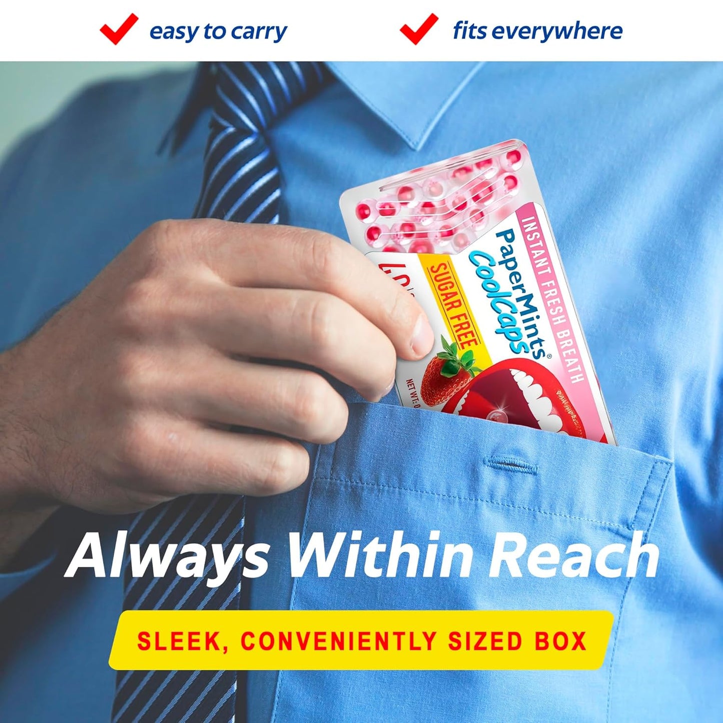 PaperMints CoolCaps - Instant Fresh Breath Mints Sugar-Free 4 Pack - 160 capsules. Extreme Bad Breath Treatment for Adults, Breath Freshener Pearls for Halitosis Treatment Keto-Friendly Strawberry