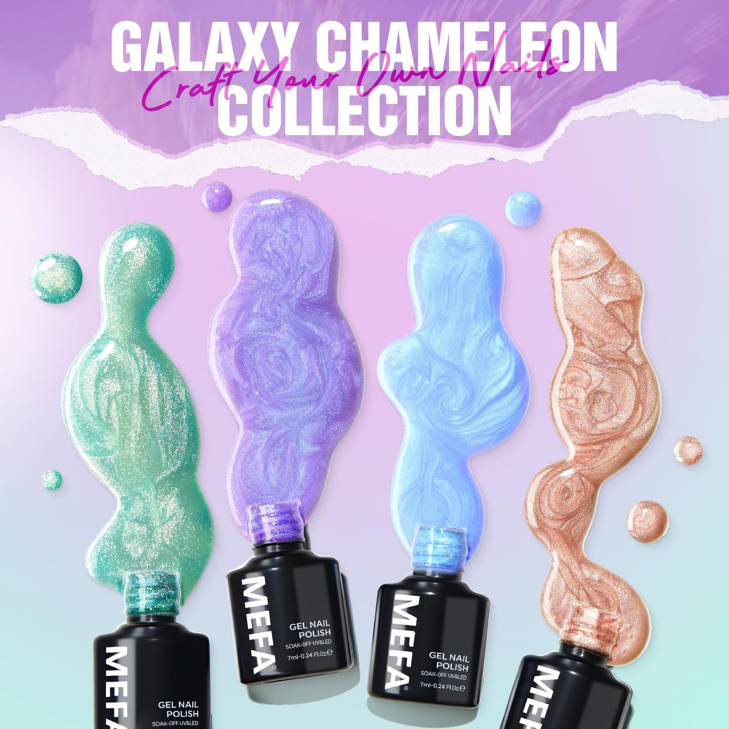 MEFA 12 Colors Gel Nail Polish Set Chameleon Gel Polish Kit with Purple Blue Green Soak Off Nude Brown Heart Glow Collection Manicure Gifts for Women Girl DIY Salon Home