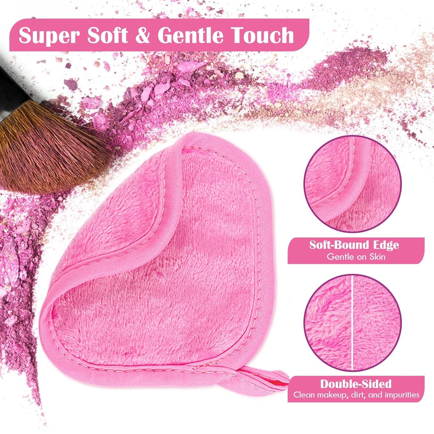 Orighty Makeup Remover Cloths 12 Pack, Makeup Removal Face Cleansing Cloth, Reusable Make-up Remover Pads Remove Instantly Dirt with Just Water, 5 x 5 in (Pink)