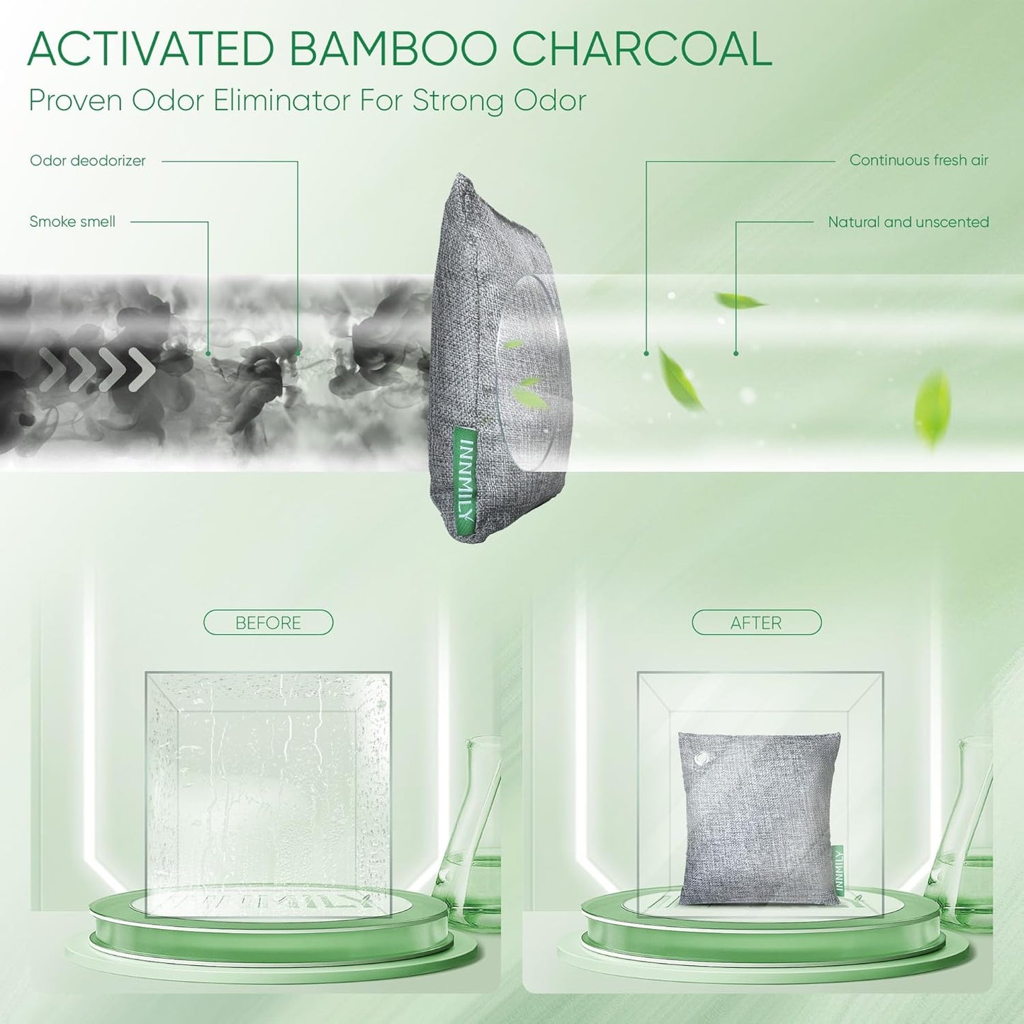 Activated Charcoal Odor Absorber, Large 10 Pack w Hooks Nature Odor Remover for Strong Odor, Bamboo Charcoal Air Purifying Bags, Odor Eliminator for Home Car Closet Pet, Smoke Deodorizer