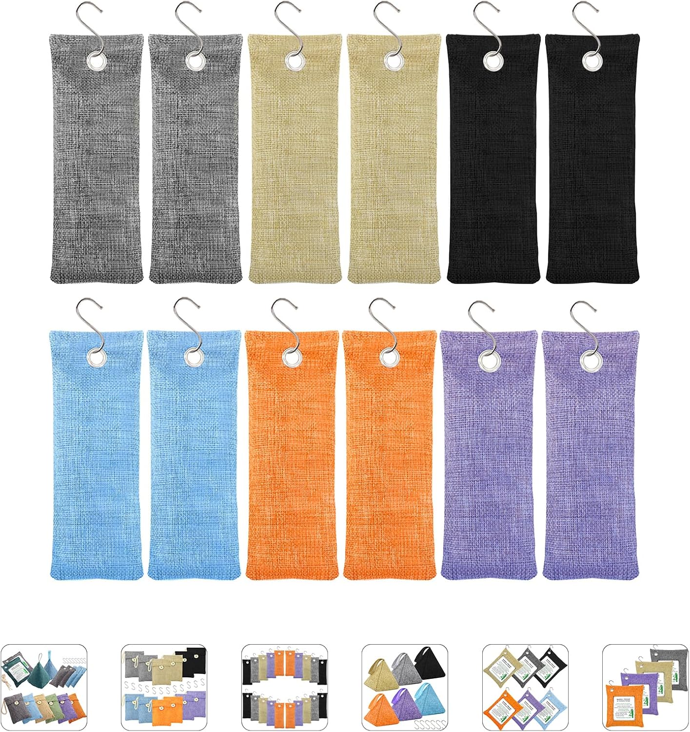 Charcoal Air Purifying Bags 12 Pack×100g Bamboo Charcoal Bags Odor Absorber, for Car Air Fresheners, Odor Eliminator for Home,Shoe Deodorizer - Colorful-Activated Charcoal Odor Absorbers