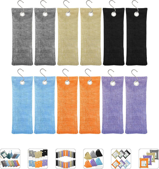 Charcoal Air Purifying Bags 12 Pack×100g Bamboo Charcoal Bags Odor Absorber, for Car Air Fresheners, Odor Eliminator for Home,Shoe Deodorizer - Colorful-Activated Charcoal Odor Absorbers