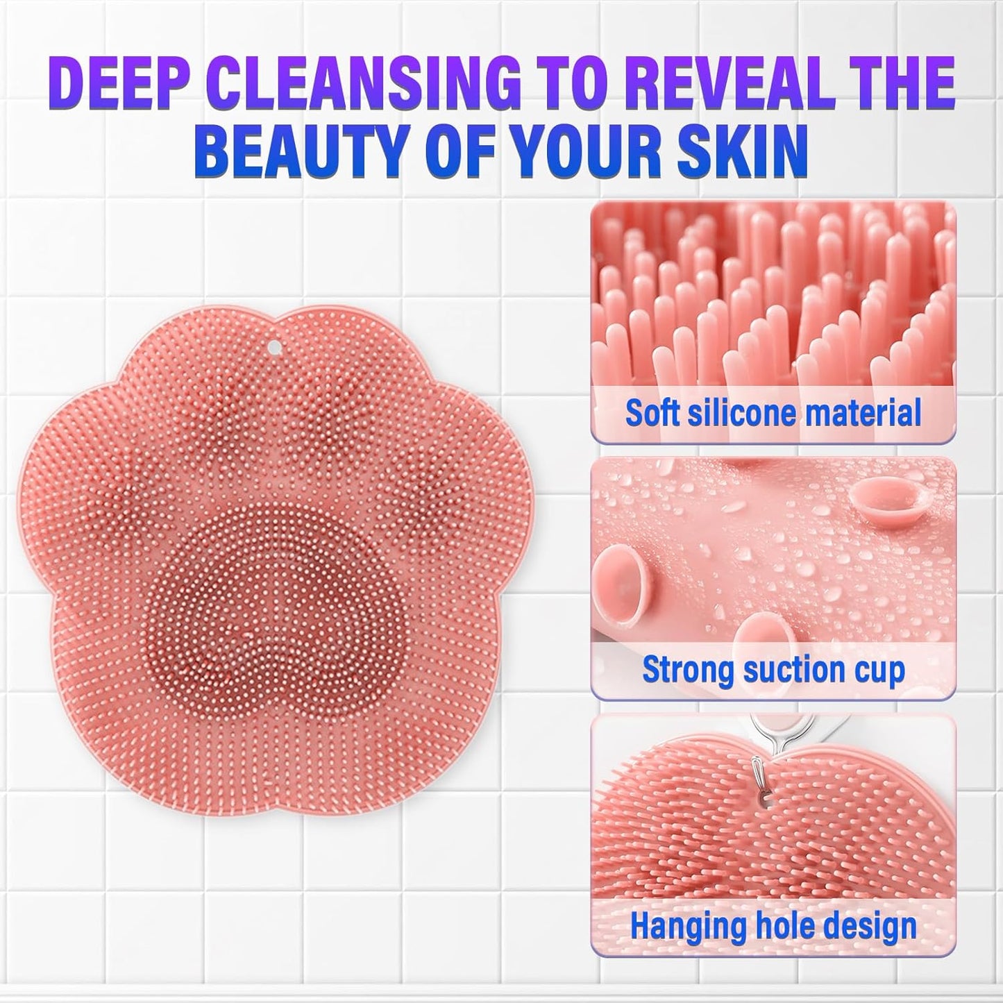 Shower Foot Scrubber Mat with Non-Slip Suction Cups,Foot Backs Cleaning Pad Back Washer Exfoliating Bath Wash Pad,Foot Scrubber in Shower Men & Women (Pink)