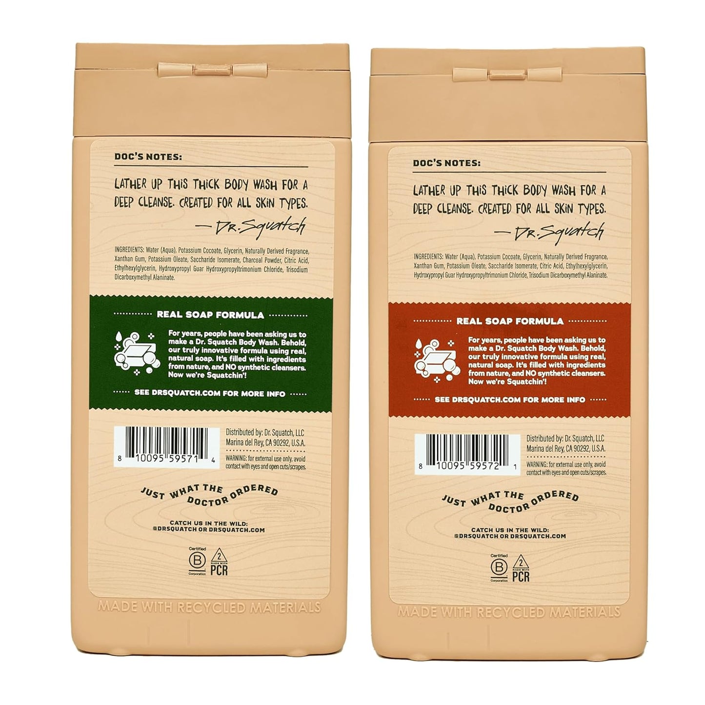 Dr. Squatch NEW Body Wash for Men with Nourishing, Natural Ingredients | No Paraben, Phthalate, Sulfate | All Day Moisture | Long Lasting Scent | Pine Tar & Wood Barrel Bourbon (14 oz, 2-Pack)