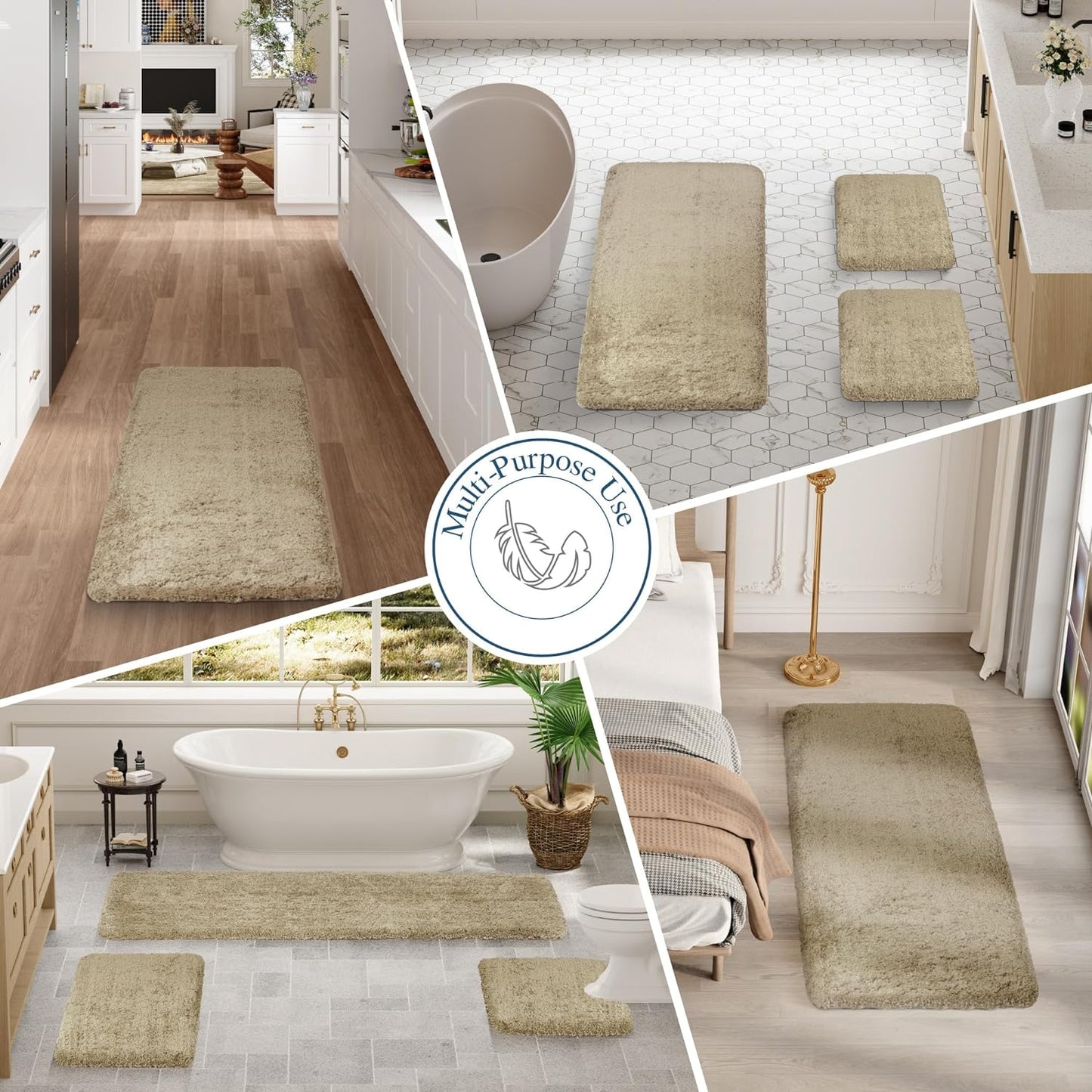 Walensee Large Bathroom Shaggy Rug (24 x 72, Sand) - Extra Soft, Absorbent, Non-Slip, Machine Washable Microfiber Mat