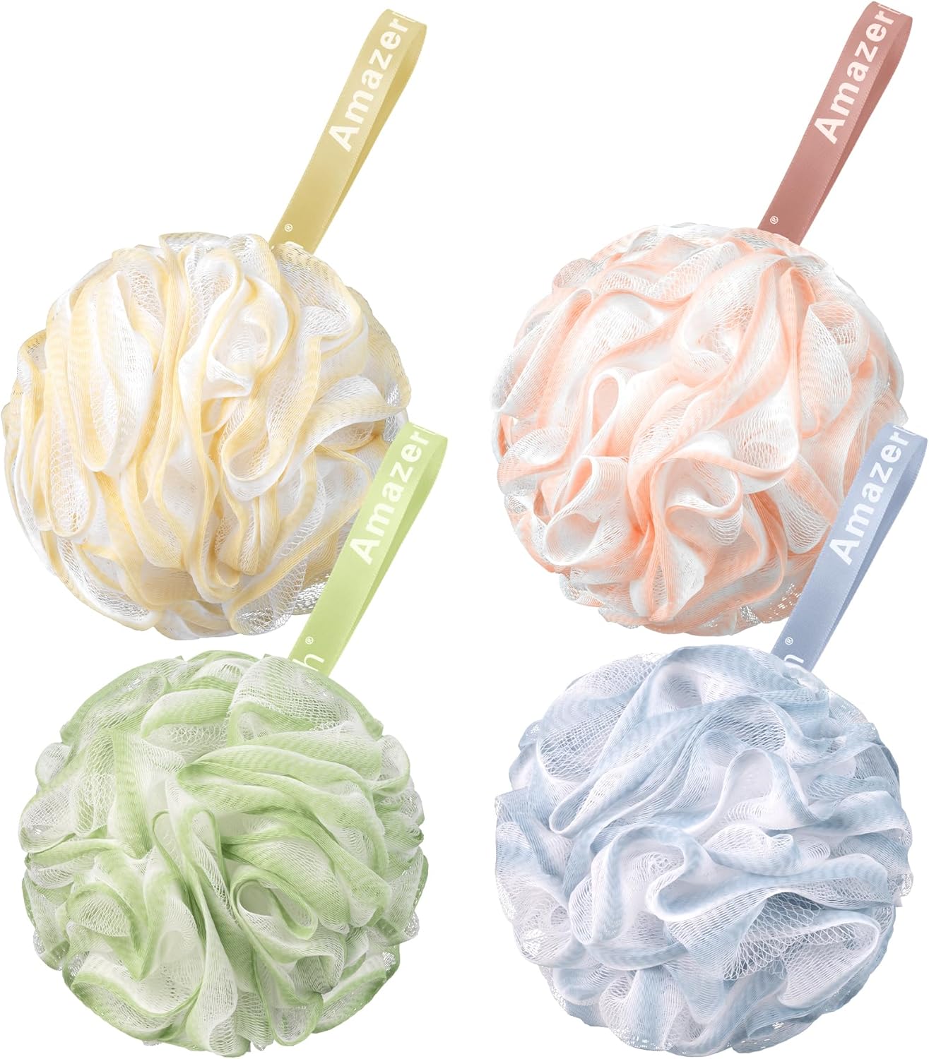 AmazerBath Loofah Sponge 60g/Piece, Exfoliating Bath Sponge Body Scrubber - Loofa Set of 4 - Cotton Candy Quartet