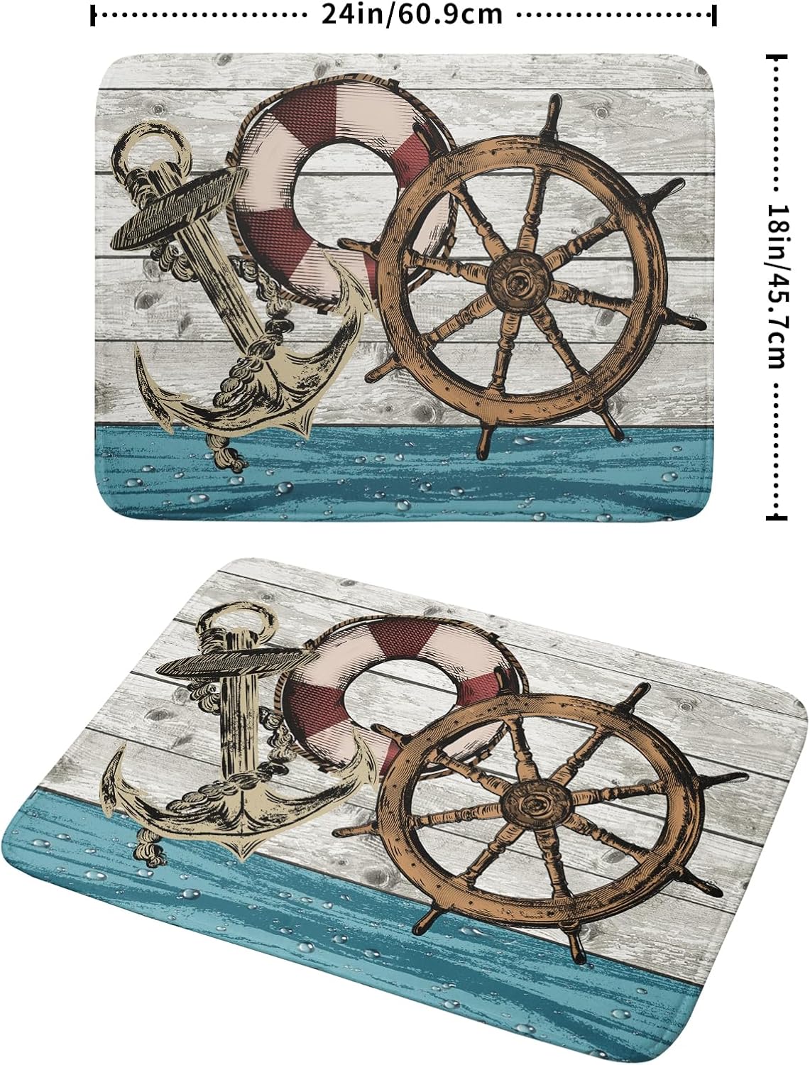 Nautical Anchor Dish Drying Mat 18x24 inch Coastal Boat Fast Dry Microfiber Reversible Dish Drainer Pad Kitchen Countertop Tabletop Decor